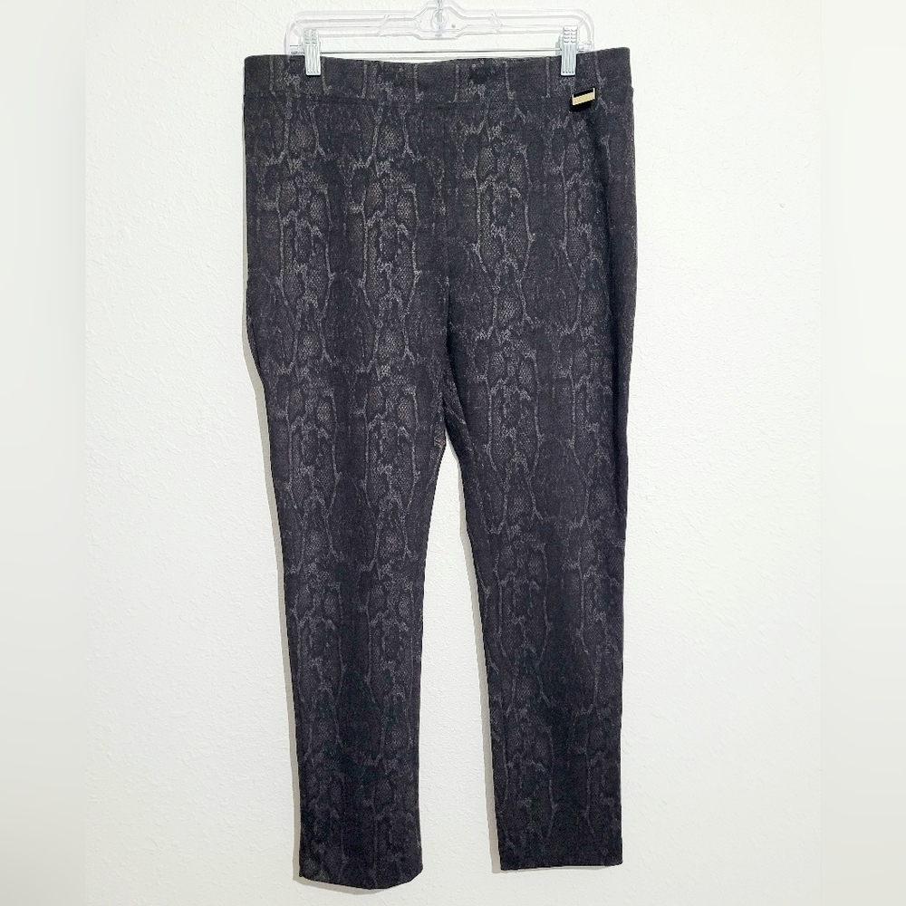 Calvin Klein Women’s Pants Size Large Black Gray Snake Print Stretch Comfortable
